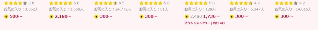 FANZAの作品に表示された価格(ポイント表示)